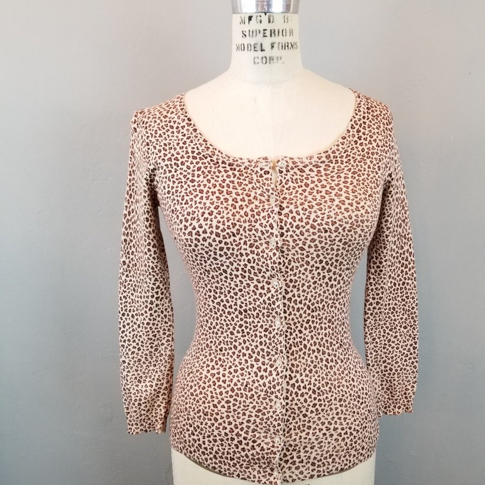 Charlotte Tarantola Women's Size XS Fitted Leopard Cardigan w/Rhinestones